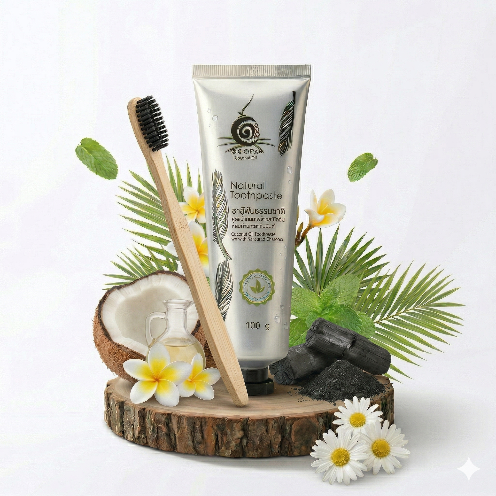 ยาสีฟันธรรมชาติสูตรน้ำมันมะพร้าวสกัดเย็นผสมถ่านกะลากัมมันต์ - Image 4